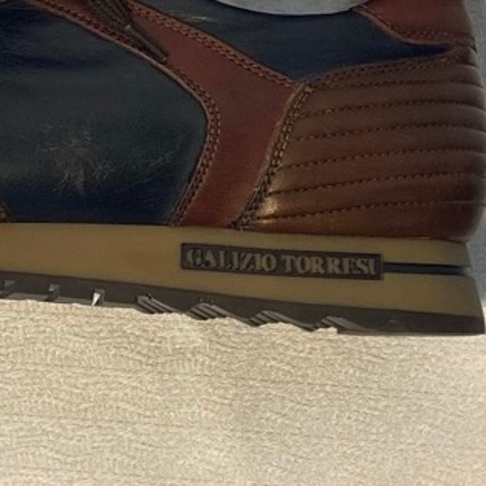 Galizio Torresi Mens Italian Leather Sneakers Brown Navy Blue Size 44 US 11 - Picture 4 of 8